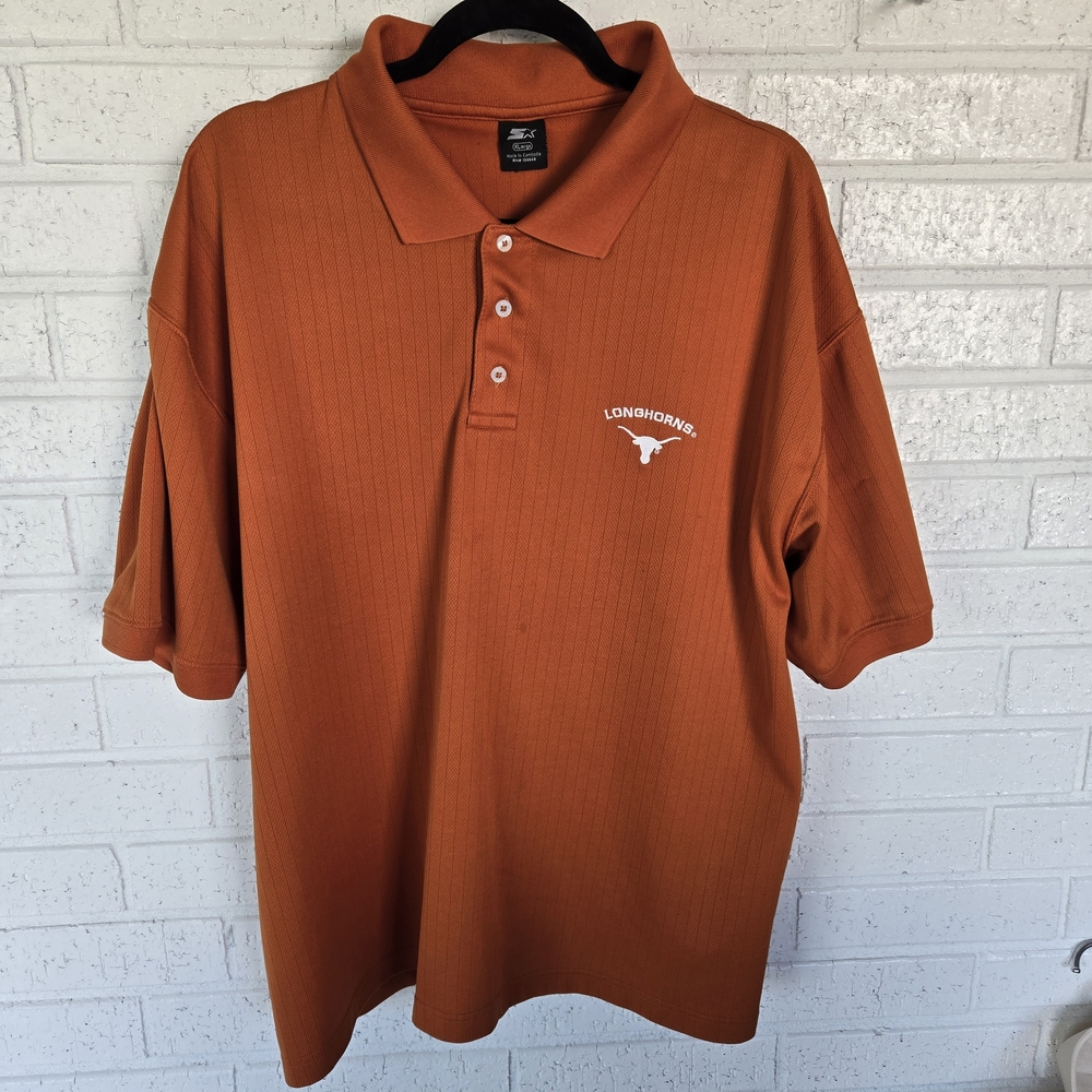 1195 Starter brand Texas longhorn men's   STARTER Men's Burnt Orange Polo Shirt